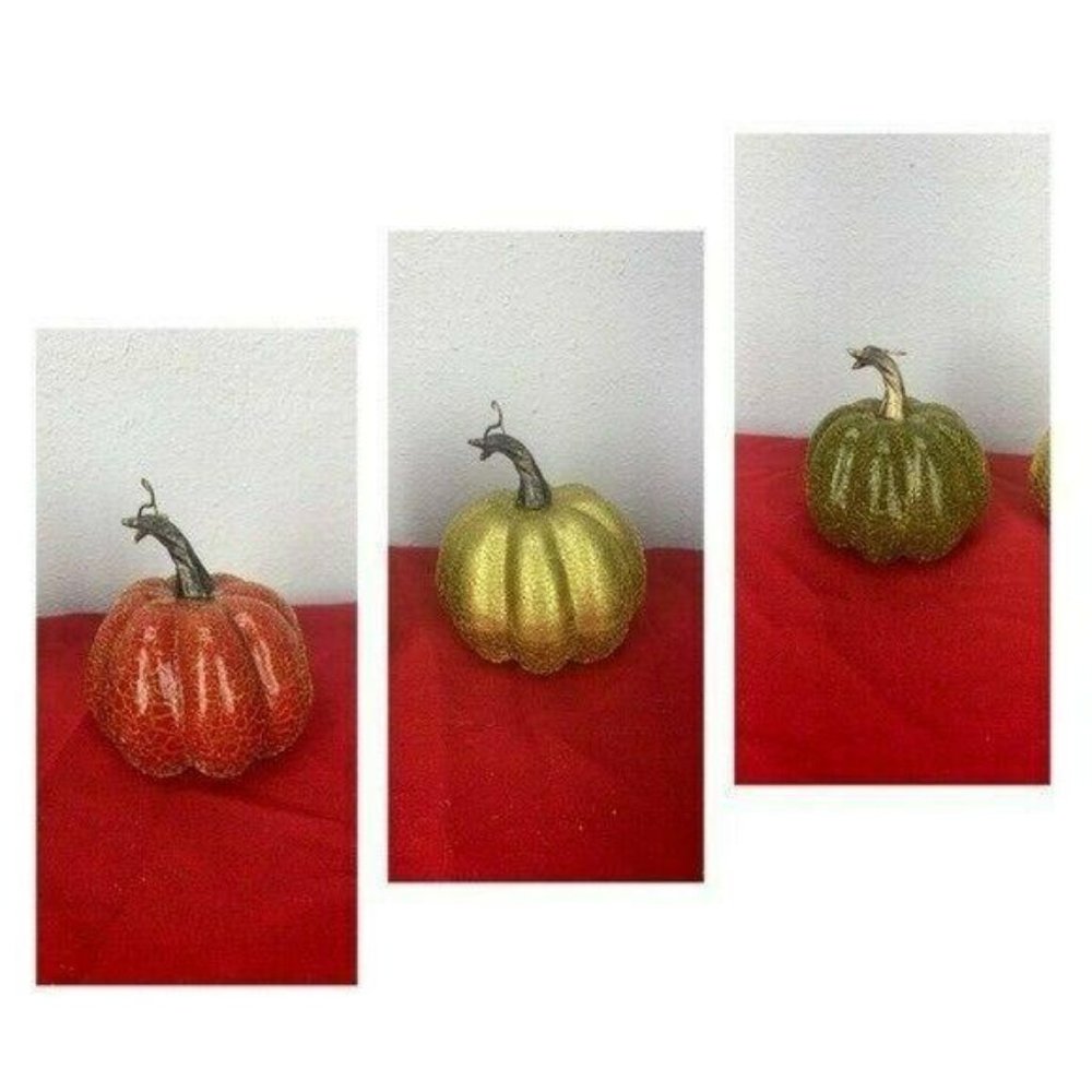 Autumn Pumpkin Red Green and Gold 3 pc Decor‎